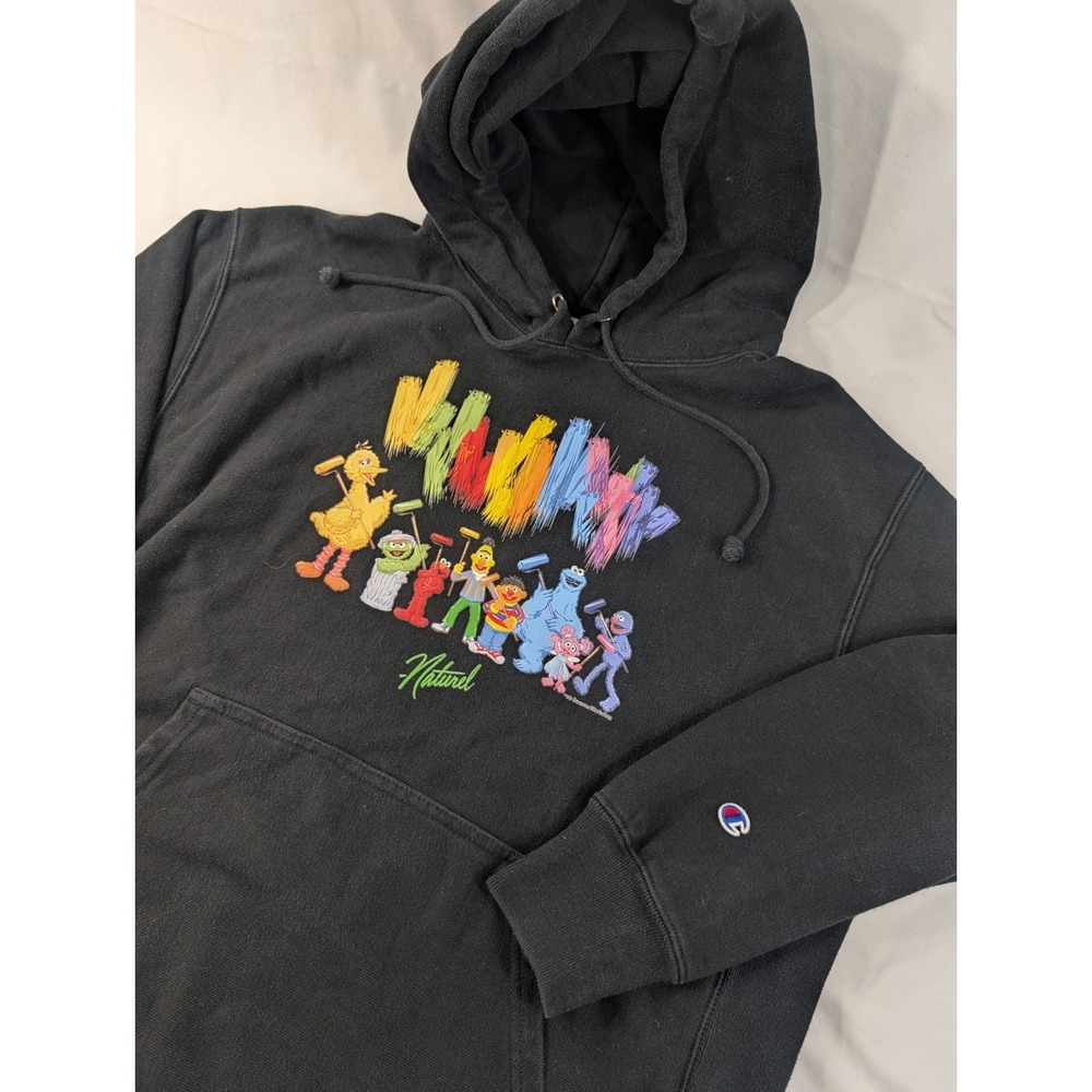 Champion Reverse Weave Hoodie XL Black Sesame Street ‎ Workshop Heavy VTG Y2K